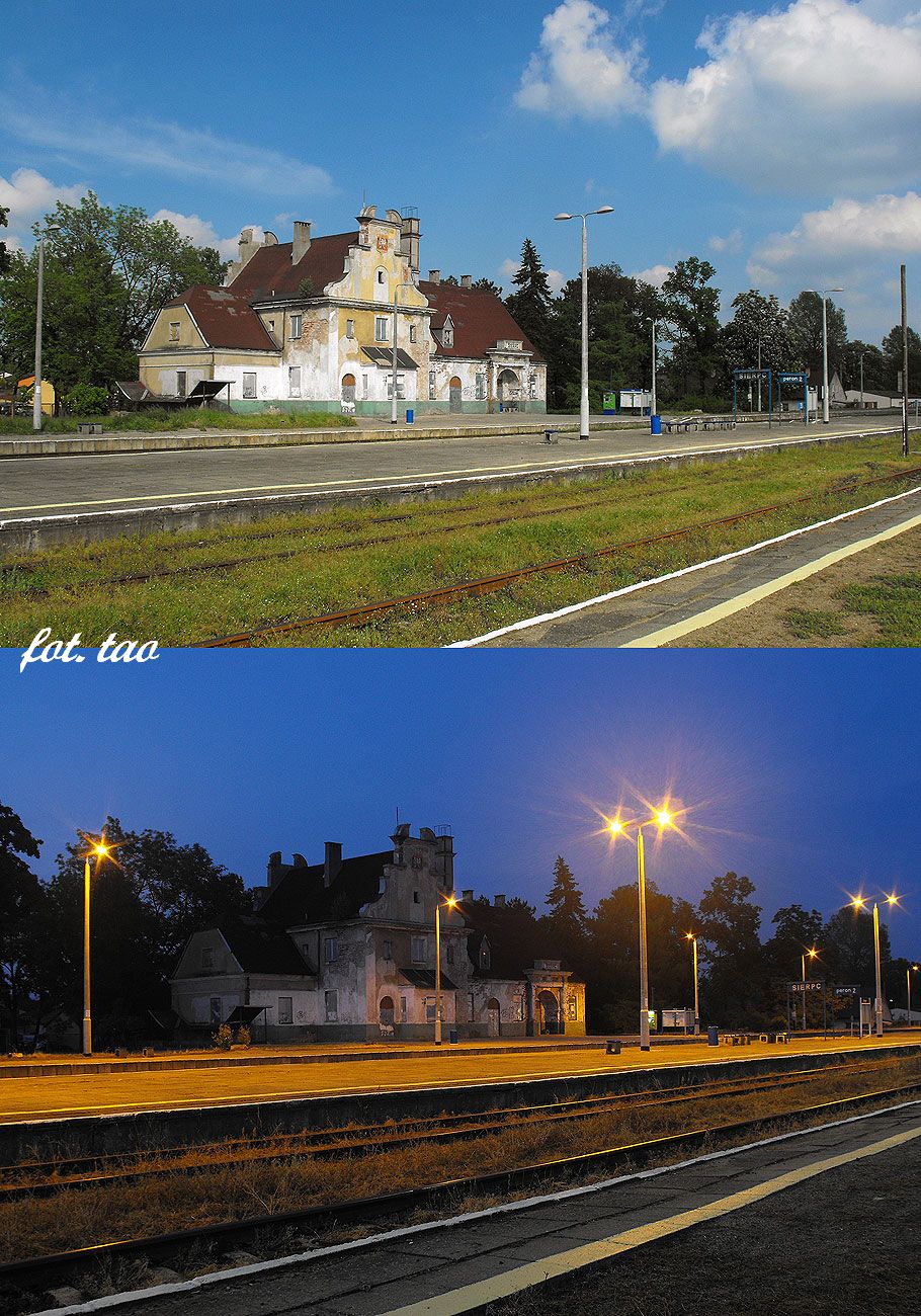 Stacja Sierpc. Widok na budynek dworca PKP, przeom maja i czerwca 2014 r.