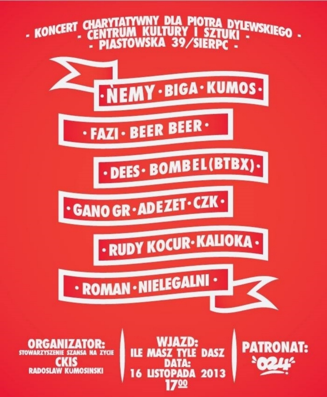 Koncert charytatywny w CKiSz w Sierpcu. Zaproszenie na dzie 16 listopada 2013 r. Start imprezy godzina 17.00