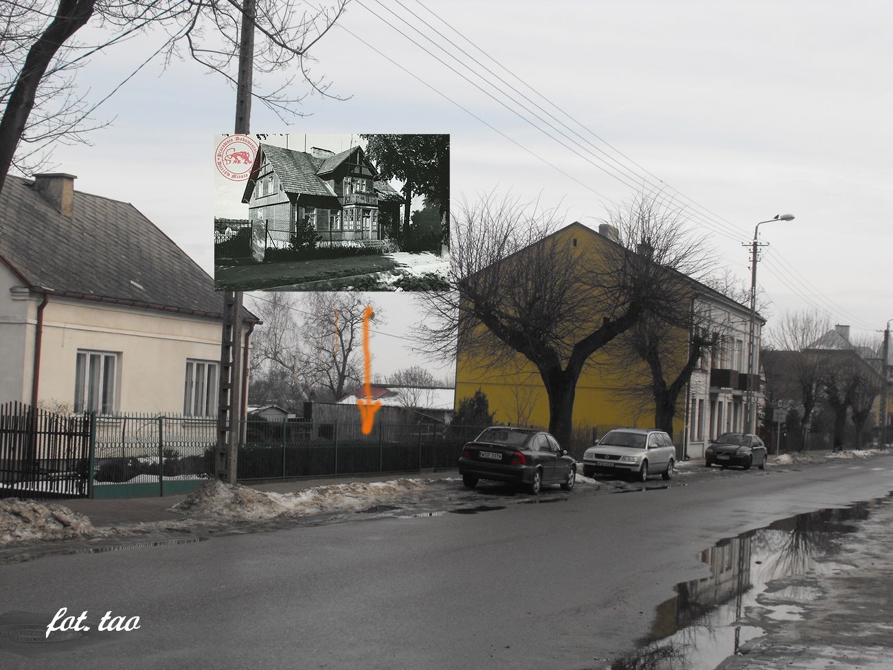 Ulica Narutowicza i dom, ktrego ju nie ma, luty 2014 r.