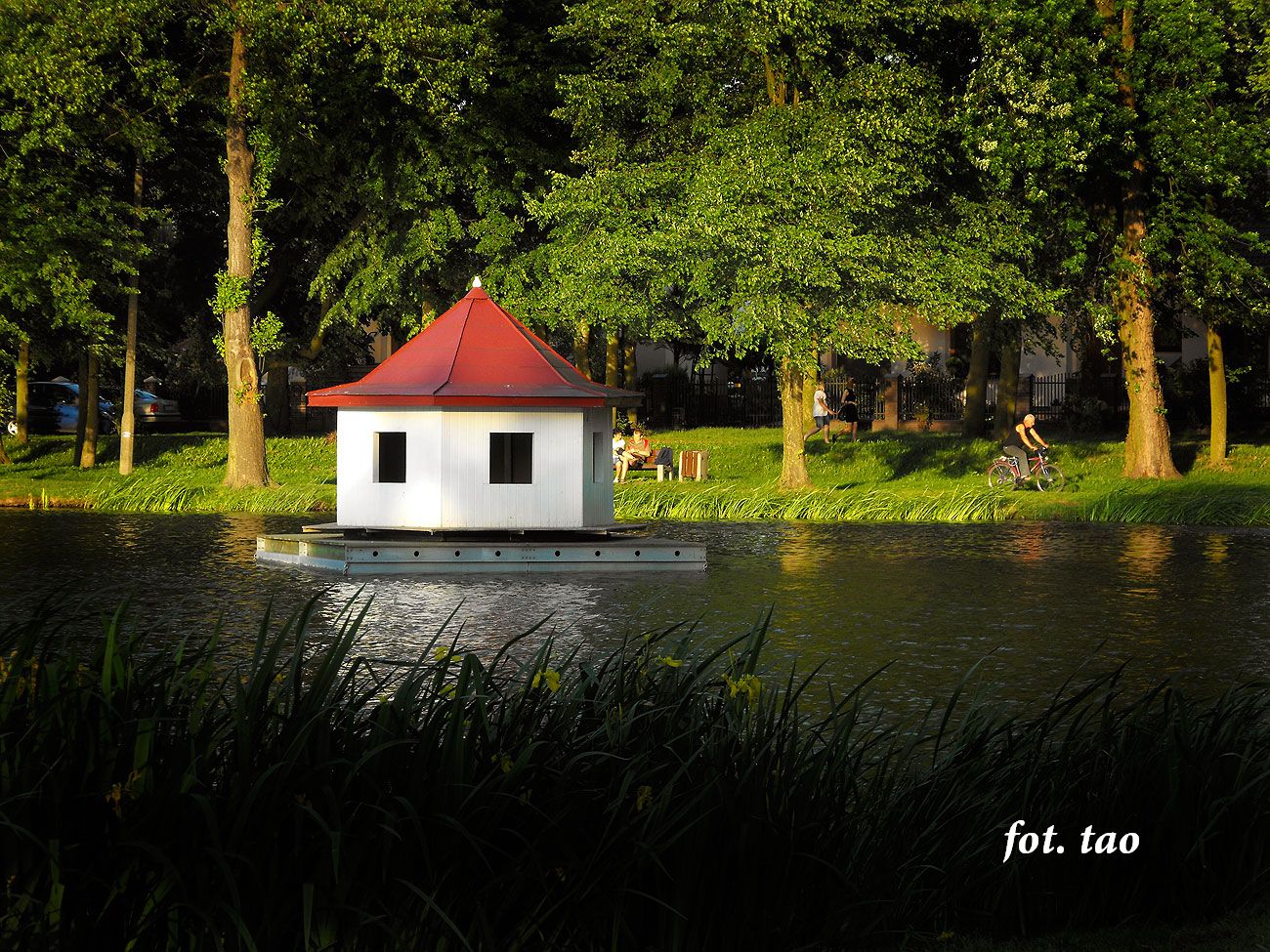 Domek na wodzie w romantycznym zaktku parku 