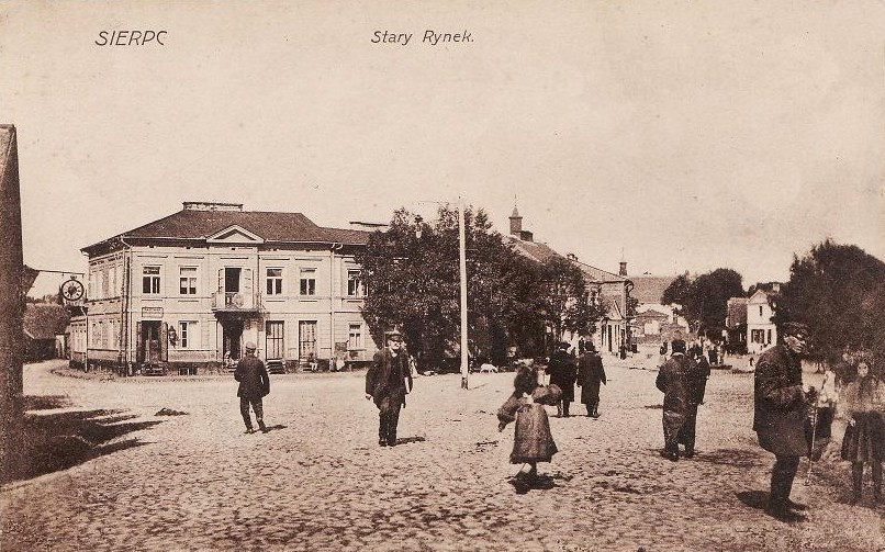 Stary Rynek w Sierpcu - ok. 1930 r., obecnie Plac Wyszyskiego. Widok od strony poudniowej.<BR>Widokwka  wydana przez drukarni Glazera.