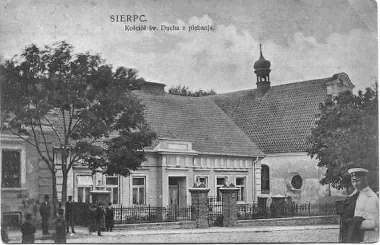 Kościół Św. Ducha z plebanią (ok. 1900 r.).<br> Pocztówka.