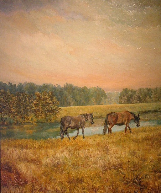 Jeden z obrazw Wojciecha Webera - <I>Konie o wicie</I>.