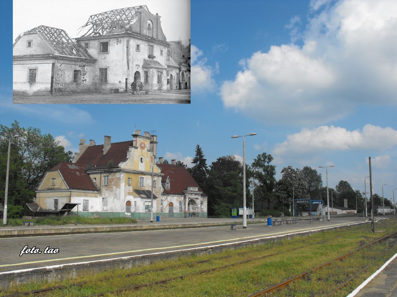 Dworzec PKP w Sierpcu. Na starej fotografii budynek bliniaczy z sierpeckim zrujnowany po bombardowaniu w 1939 r. Zosta odbudowany i suy dugie lata w Koninie. Czy nasz dworzec czeka te taka fotografia, ale w czasach pokoju?