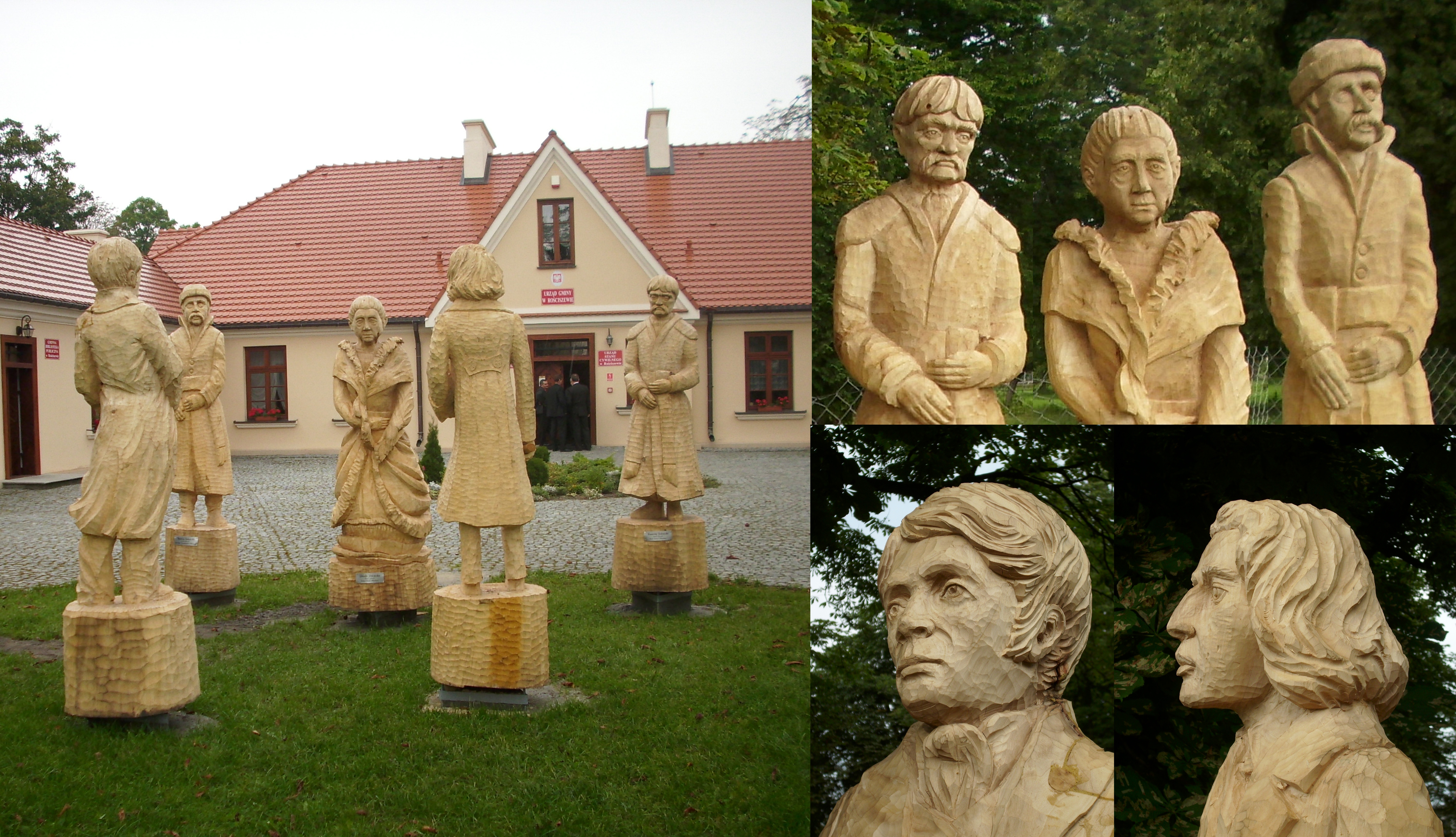 Rzebione figury Jzefy Genowefy ze Zboiskich Jeewskiej i jej synw przedstawiajce  witajcych przybyych latem 1827 roku Franciszka Ksawerego Zboiskiego i Fryderyka Chopina
