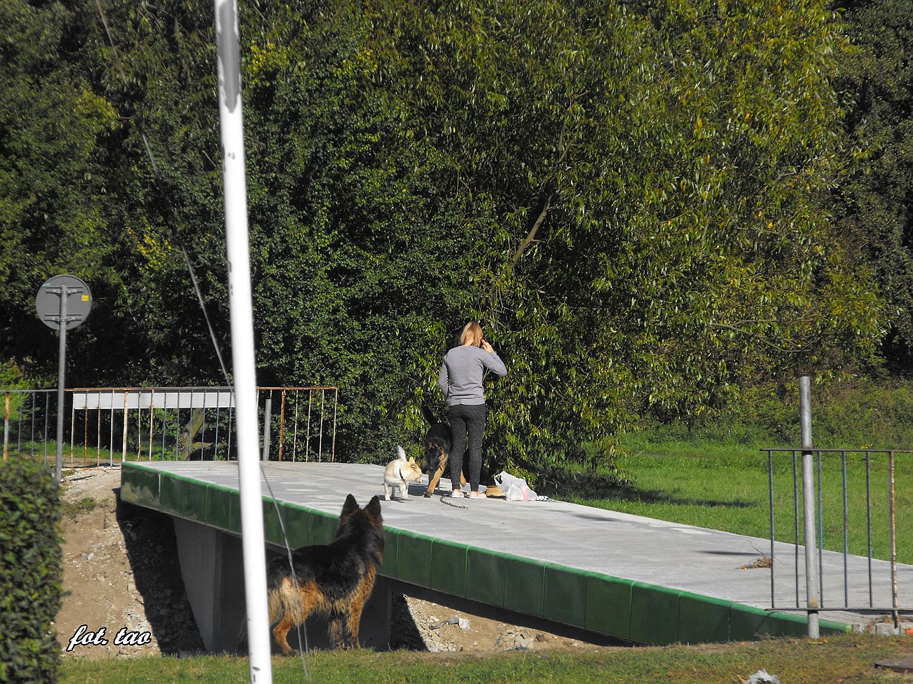 Mostek w okolicy kocioa farnego. Jak wida mieszkacy i ich pupile ju nie mog si doczeka otwarcia trasy spacerw, 3.10.2015 r.