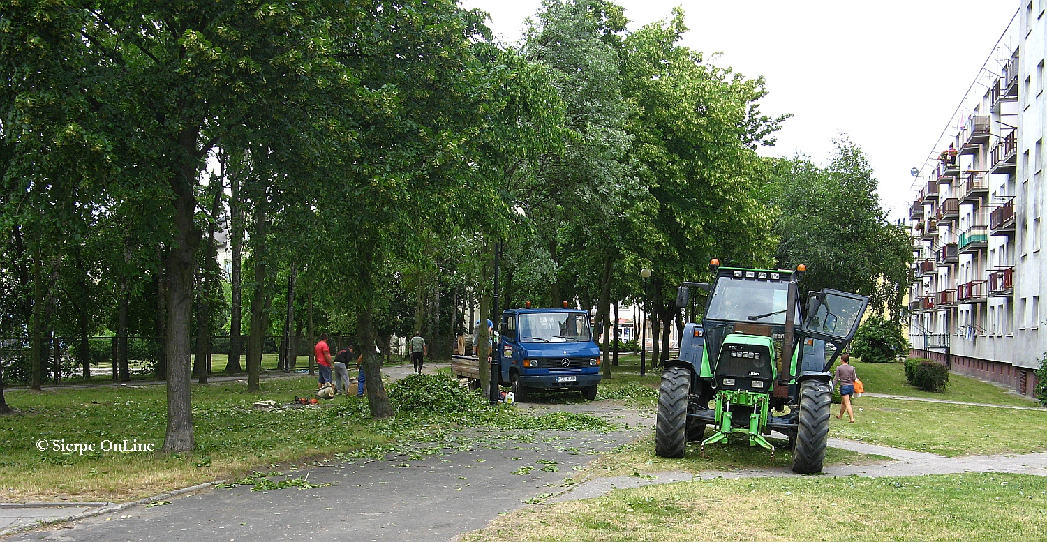 Wycinka drzew w maym parku pomidzy dworcem PKS a blokiem przy ulicy Jana Pawa II 10, 25.06.2015 r.