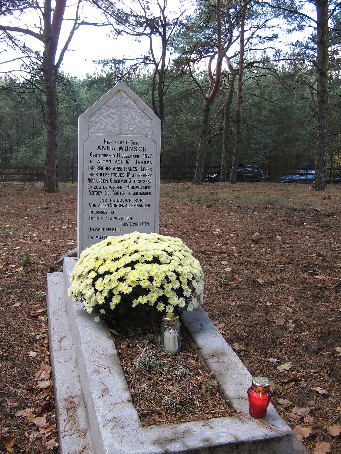 Odnowiony nagrobek Anny Wunsch na cmentarzu ewangelickim w Białasach, 3.11.2012 r.