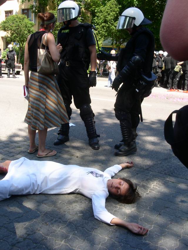 Ta dziewczyna pomalowaa sobie wewntrzna stron ng a do ud szminka i rozoya si na chodniku. Jej koleanka z paru centymetrw fotografowaa policjantw z jednostki antyte­rrorystycznej,  usiujc ich sprowokowa...