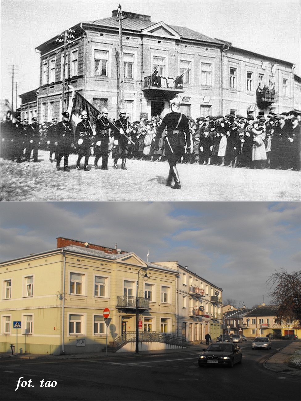Widok na kamienicę Jakuba Szlakmana przy Starym Rynku, obecnie Plac Kardynała Wyszyńskiego (fot. z początku XX wieku i w 2011 roku).