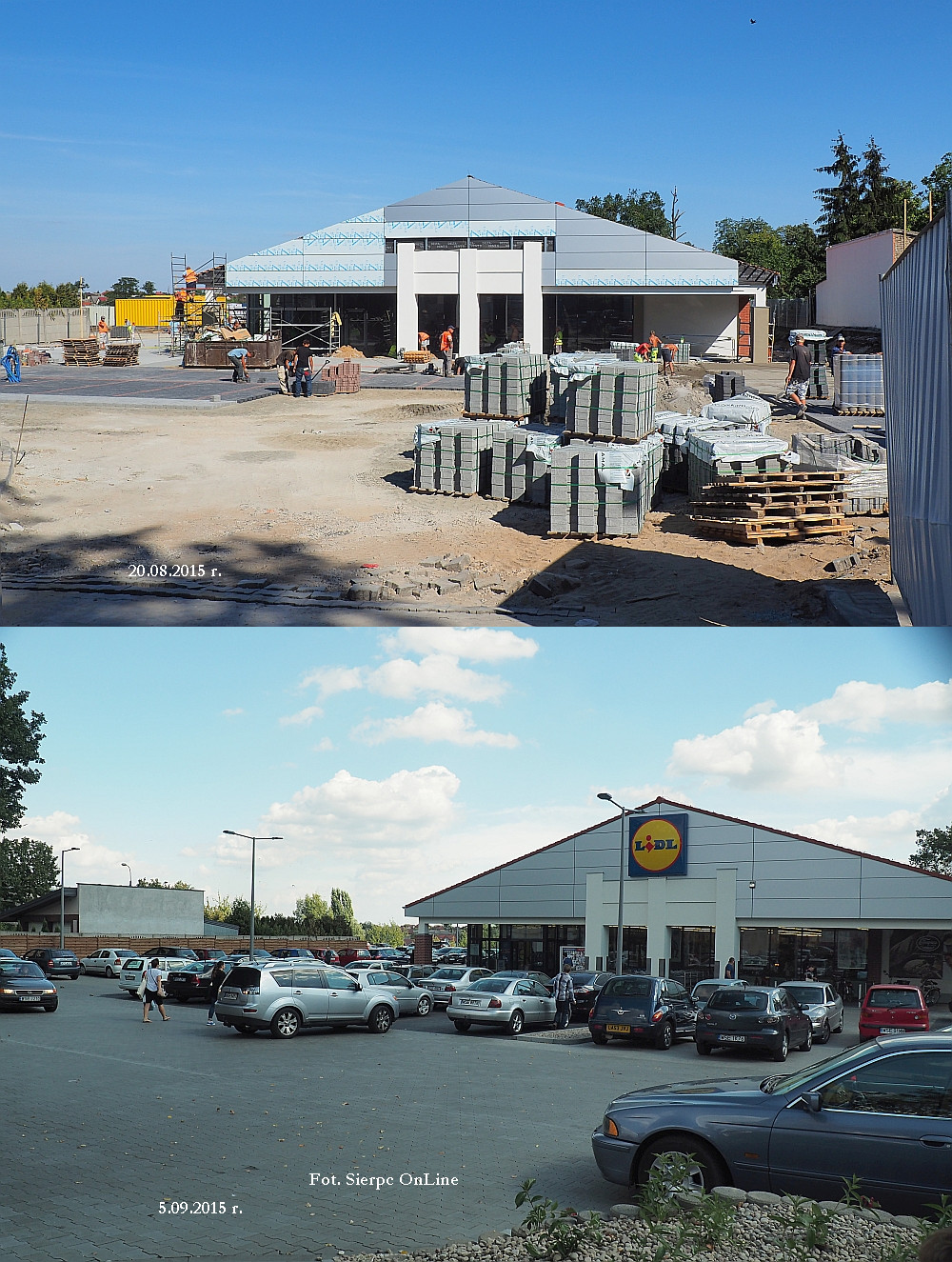 Market sieci Lidl stoi w miejscu, gdzie przed laty znajdowa si myn J. Rudowskiego (ul. Pocka 23). Pod koniec sierpnia sklep przeszed gruntowny remont. Zadbano te o parking, przy wjazdach pojawiy si adne roliny. Zdjcie na grze wykonane w dniu 20 sierpnia (w trakcie remontu), zdjcie poniej z 5 wrzenia 2015 r. (sklep ju otwarty dla klientw).