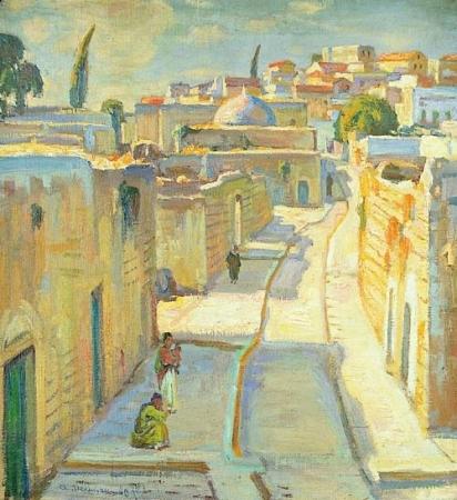 Panorama Jaffy - obraz Abrahama Neumana.<BR>W Palestynie malarz by dwukrotnie - w 1904 r. i w latach 1926-1927.