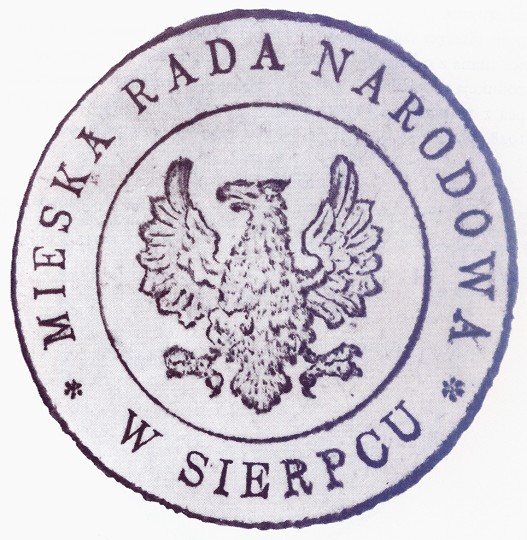 Piecz urzdowa uywana przez Miejska Rad Narodow krtko po zakoczeniu II wojny wiatowej.<br>Zaczerpnite  z: S.K.Kuczyski, Pieczcie i herb Sierpca, Sierpc 1981.