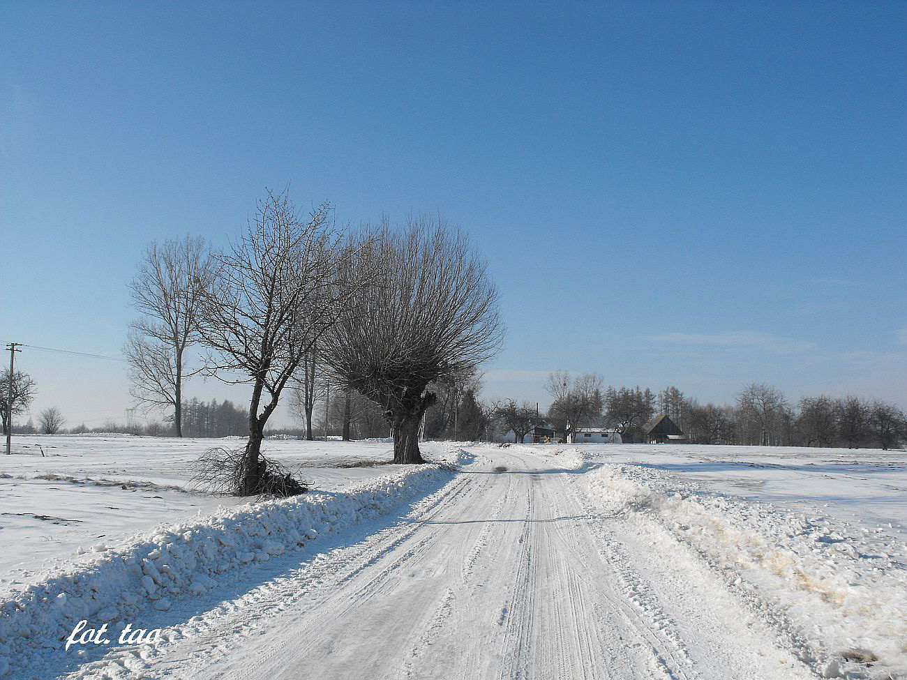 Szosa z Kurowa do miejscowoci uki, na zdjciu Romatowo, 5.02.2014 r.