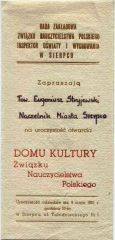 Zaproszenie na uroczysto otwarcia Domu Kultury Zwizku Nauczycielstwa Polskiego 9 V 1978 r. w Sierpcu.