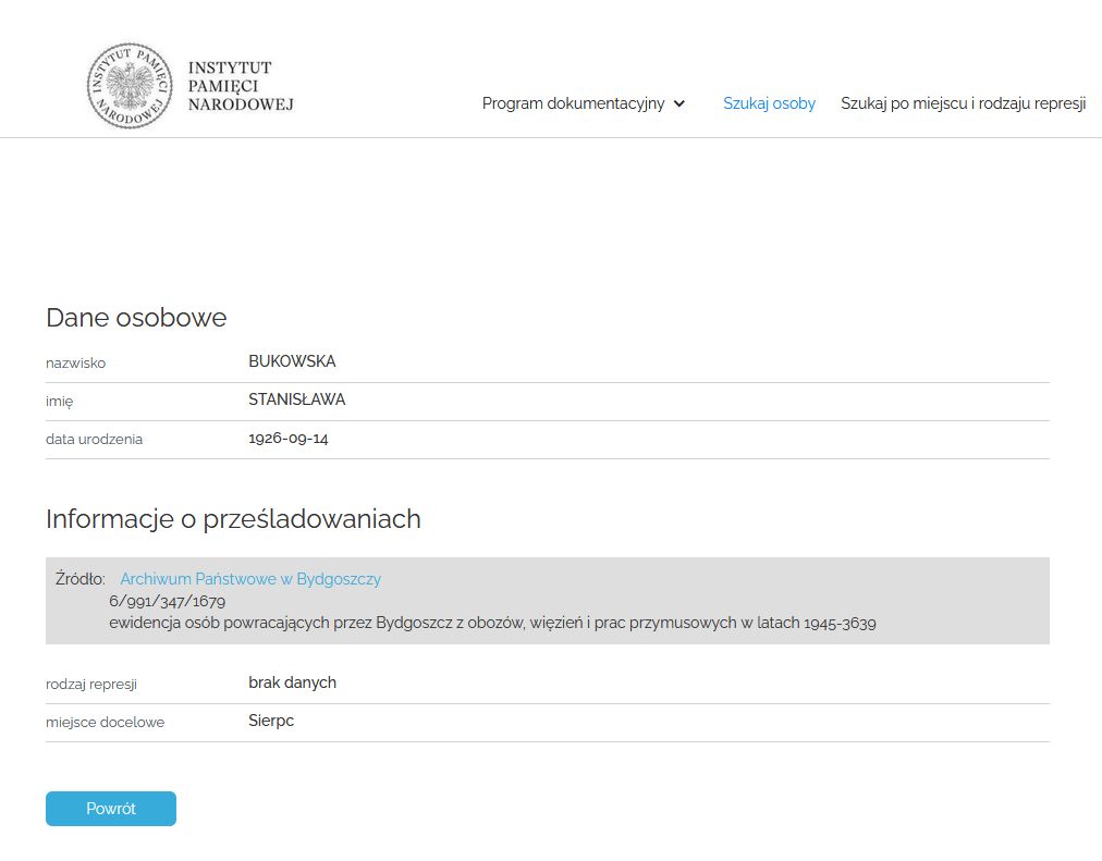 Dane Stanis�awy Bukowskiej znalezione na stronie straty.pl