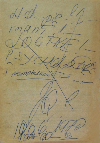 W d..pie mam logik! Psychologi! I mentalno! - zapis nieznanego kursanta MSW na okadce broszury 